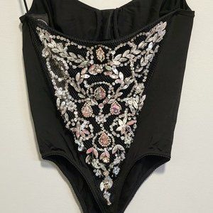 VINTAGE LA PERLA RITMO Black Bodysuit with Jeweled & Beaded Back  Size 42/6